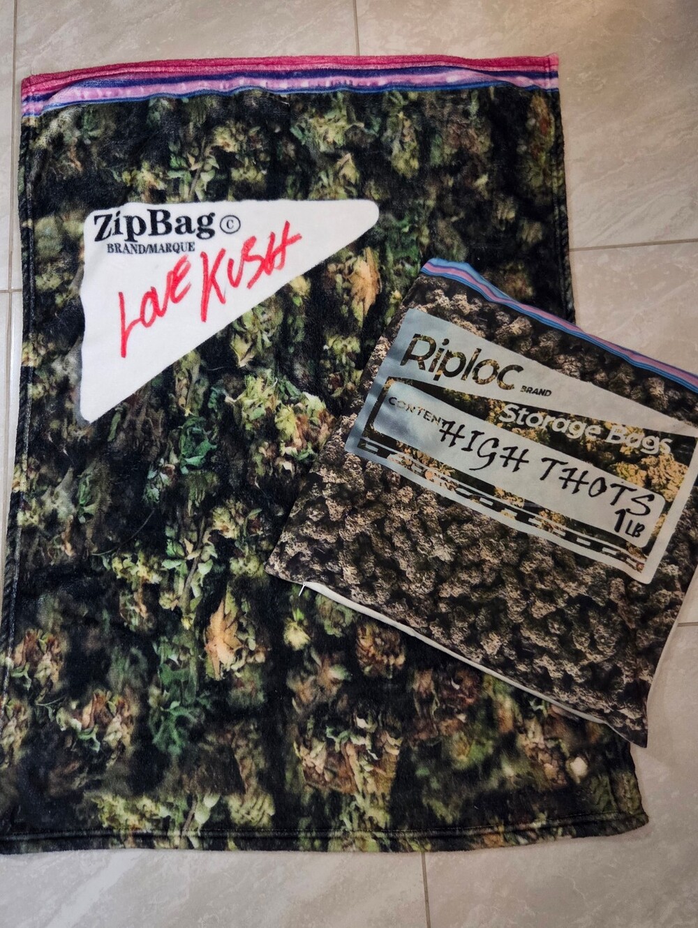 Cannabis Bag Novelty Throw Blanket & 18x18 Pillow Cover Set, EUC